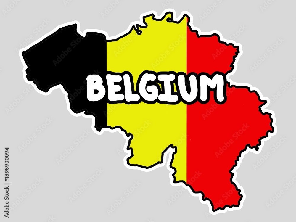 Obraz premium Map with the flag of Belgium, map silhouette, European country. Geographical element, atlas, cartography, world, sticker.