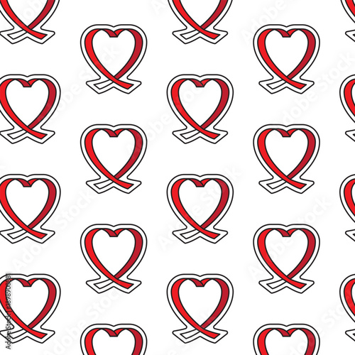 Heart Ribbon Sticker Pattern with Outline