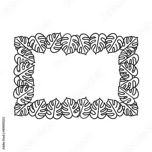 Minimalist Black and White Monstera Deliciosa Leaf Border Frame