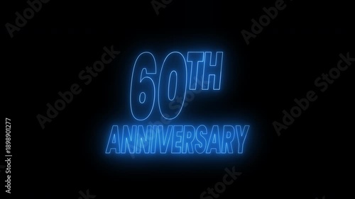 Bright blue sixty years anniversary text animation on black. 4k animated typography perfect for celebrating milestone events on marketing materials, websites, social media posts.