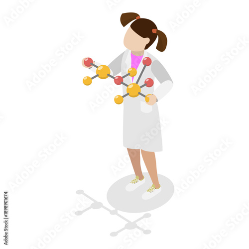 3D Isometric Flat Vector Illustration of Scientists Kids Characters, Young Scholars Exploring The World. Item 6