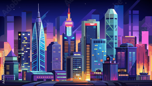 Very beautiful nighttime skyline of São Paulo city illuminated with countless lights, showcasing modern skyscrapers, dense urban architecture, and vibrant metropolitan energy after dark in Brazil.