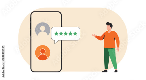 Satisfied customer giving a five star rating and positive feedback via a mobile app review showcasing excellent service experience and user satisfaction
