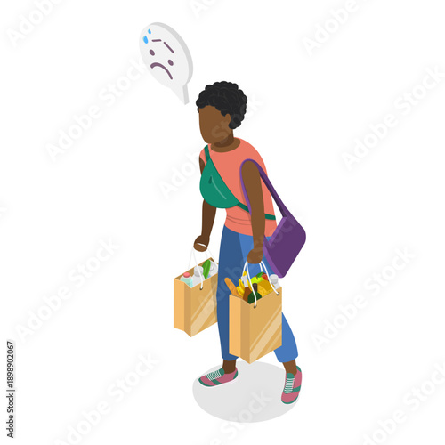 3D Isometric Flat Vector Illustration of Tiredness, Concept Of Exhaustion From Carrying Heavy Bags. Item 2