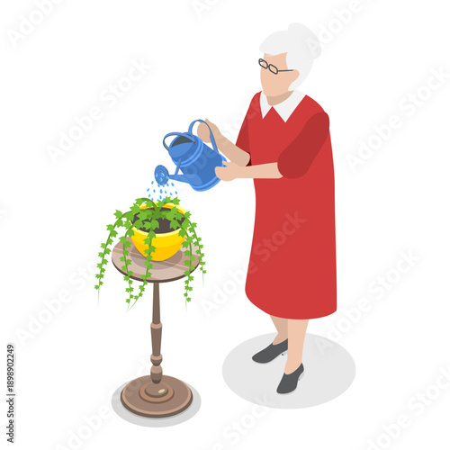 3D Isometric Flat Vector Illustration of Leisure Fun, Elderly Men And Women Enjoying Hobbies At Nursing Home. Item 1