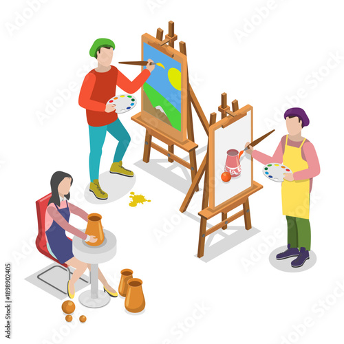 3D Isometric Flat Vector Illustration of Peoples Hobbies Variety, Set Depicting Entertainment And Recreation As Abstract Concepts. Item 2