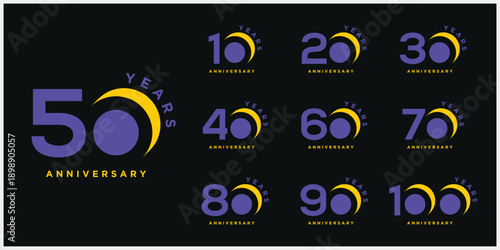 Collection of anniversary logo design. Celebration days special vector icon, 10 to 100 logo symbol graphics