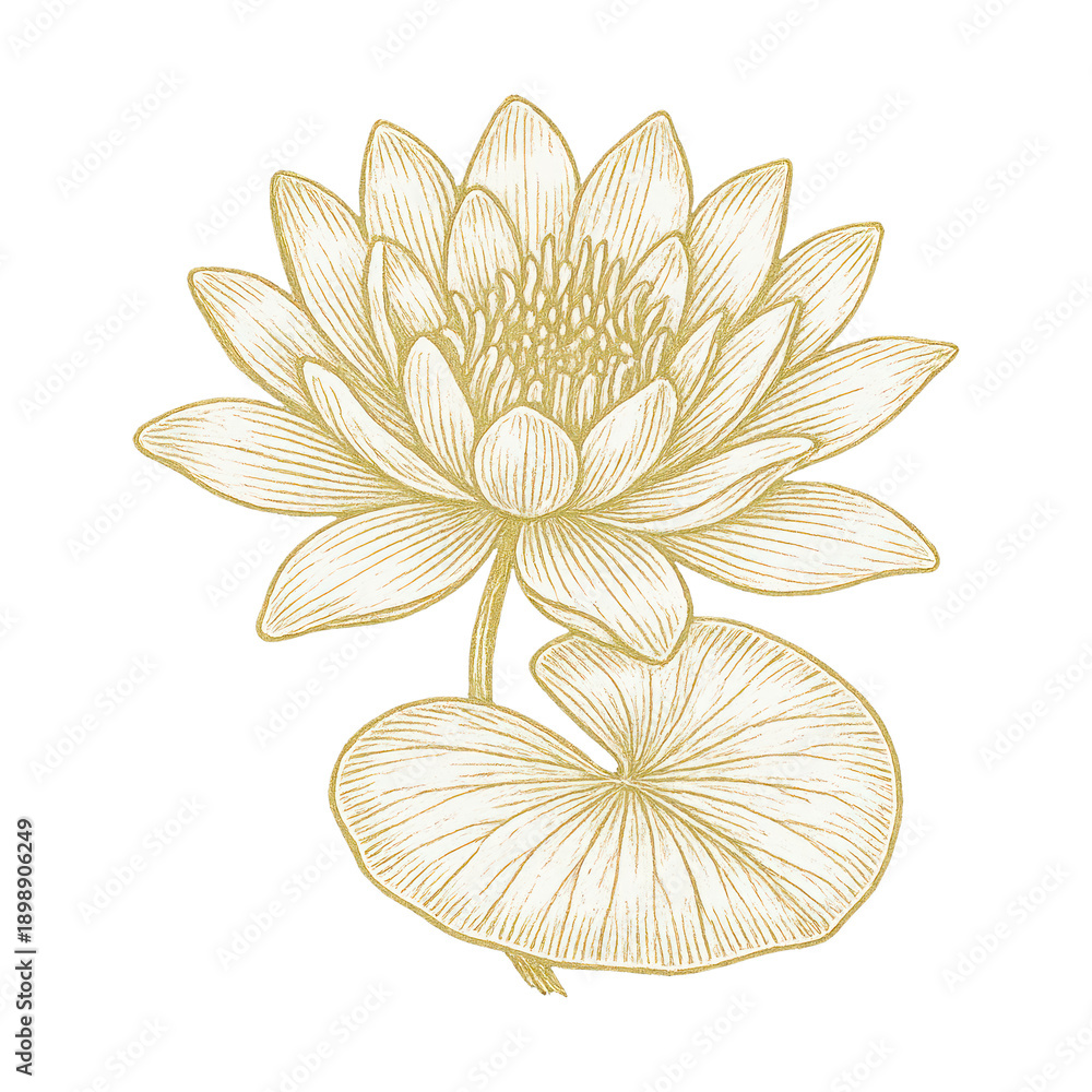 Fototapeta premium PNG Elegant golden lotus illustration.