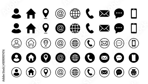 Business Card Contact Information Icon Set – Name, Address, Email, Phone, Website Vector