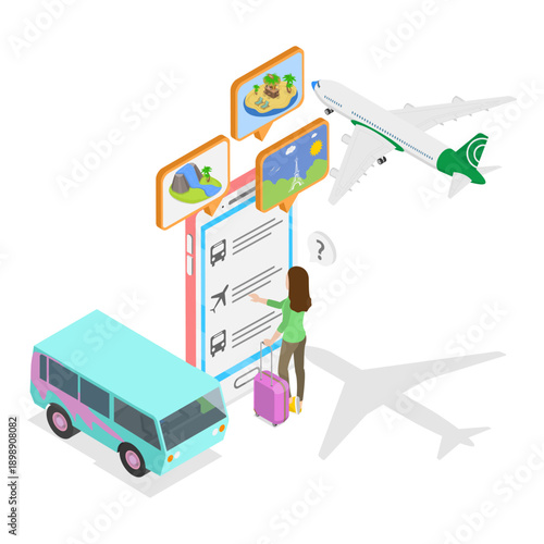 3D Isometric Flat Vector Illustration of Itinerary Planning, Set Of Travel Planners.. Item 2