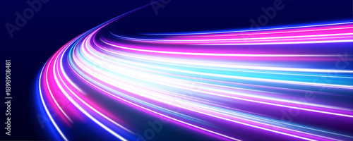 Abstract neon beams stretch across the scene creating a sense of rapid movement. Glowing colours cut through darkness with intensity. The design feels futuristic and bold.