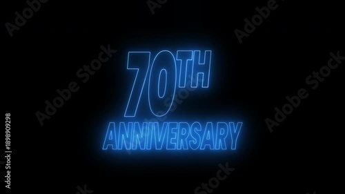 Glowing blue 70th anniversary text animation. 4k animated typography perfect for event invitations, social media posts, celebratory announcements, and milestone promotions.