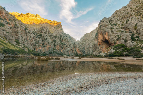 Obraz na plátne Golden sunset over Sa Calobra and Torrent de Pareis, Mallorca