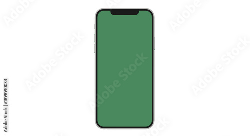 Generic smartphone with a vibrant green screen on a plain white background, ideal for mockups and digital content display.