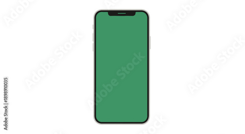 Modern smartphone with a green screen for chroma key compositing on a white background.