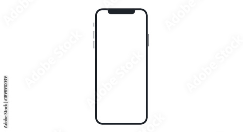 Modern smartphone with a blank white screen and a notch, viewed from the front on an isolated white background, ready for content display.