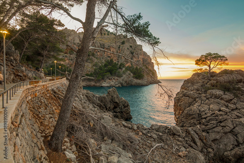 Bild auf Leinwand Golden sunset over Sa Calobra and Torrent de Pareis, Mallorca