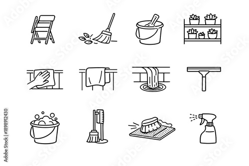Icon drying vector balcony railing holder window leaves icons plant cleaning mat