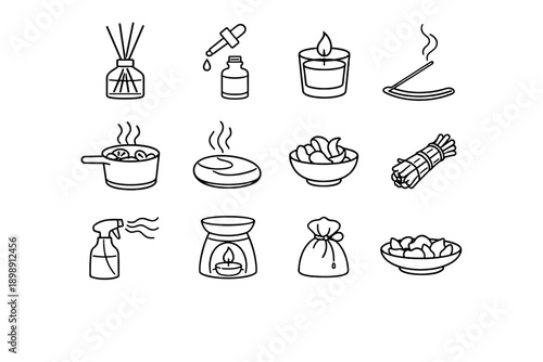 Bowl diffuser generation burner drawer vector simple reed bottle stone icon image