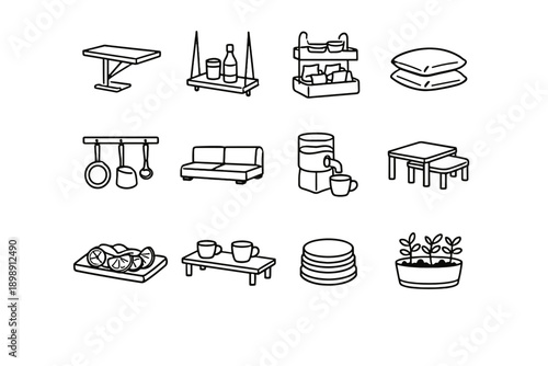 Indoor simple drink vector nesting generation soft herb sliding hanging image icon