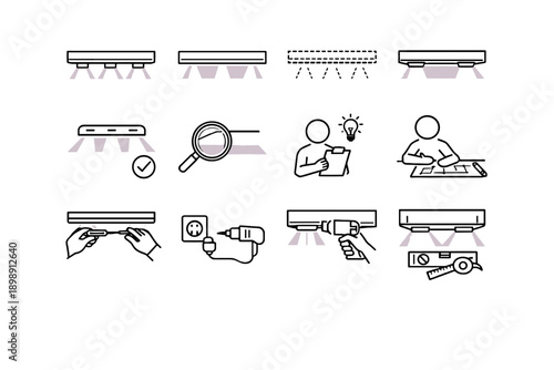 Installation vs simple calm line image segmented dotted strips generation continuous vector
