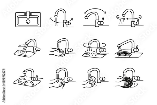 Structure routine clarity icons faucet icon vector concept kitchen gentle clean sink
