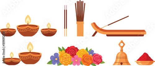 Vibrant Diwali celebration elements with candles and flowers