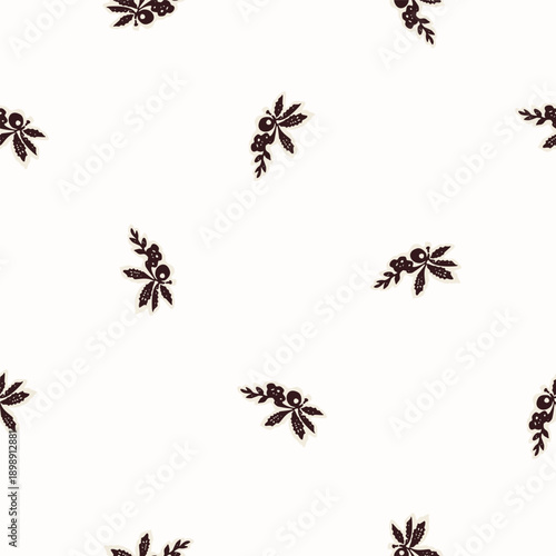 Ornate floral sprig seamless vector pattern. Hand drawn vintage style flower illustration for wallpaper. Decorative all over print. 
