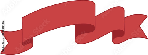 Red curved banner ribbon, vector silhouette black and white cricut design style, isolated wavy parchment scroll, flat heading strip for print and website promotions