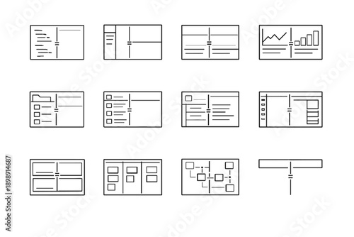 Icons kanban email board panels analytics settings vector panel minimalist icon splitter