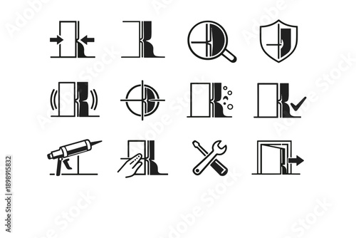 Seal precision fit contact silhouette door focus icon vector calm correct