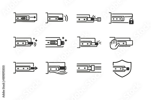 Logic stop minimalist calm damped vector icons end silhouette slide relation cabinet