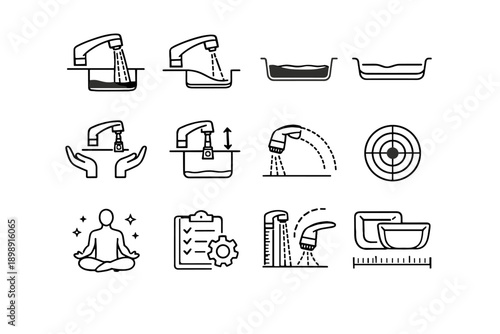 Vector icon basin sink calm planning consideration depth focus sizing silhouettes kitchen