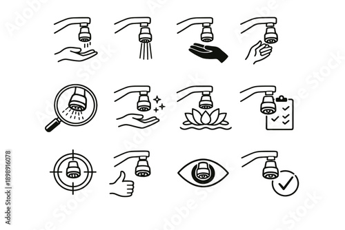 Kitchen reach readiness verification calm confirmation vector icon faucet silhouette comfort focus