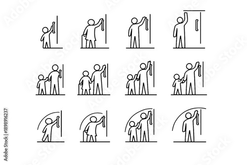 Focus elder shower icons inclusive care silhouettes user child shorter vector taller