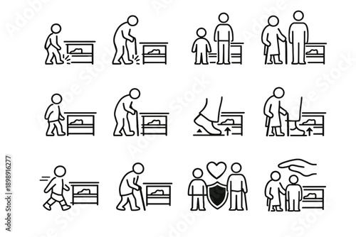 Figures awareness safety set tall elder icon care logic silhouette vector near
