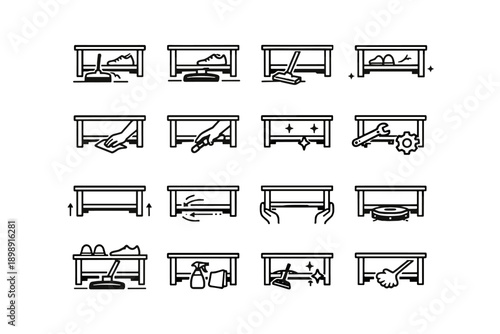 Usability under vacuum modern silhouette calm access icon rack cleaning shoe vector
