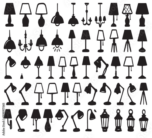set of fashion icons, set of lamps, set of wall lamp, set of table lamp, set of curve lamp