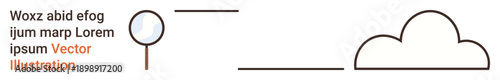 Data analysis, technology development, information search, cloud computing, online storage, innovation. Magnifying glass focused on text with a cloud outline. Data analysis and cloud computing