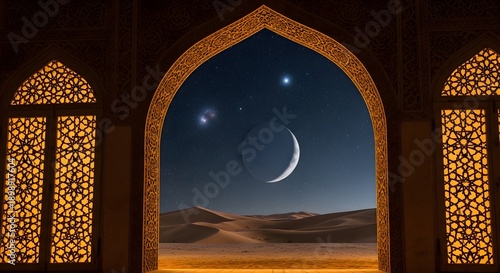 Desert Night Crescent Moon.