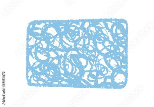 Fluid quote box in crayon scribble style creates a rectangle with curl elements and sketch frame. Graphic textbox with organic background in blue. Hand drawn border and freehand art accent.