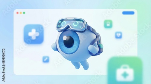 Dynamic character design of a futuristic eye creature in a virtual interface environment