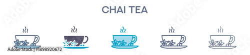 Chai Tea Cup Icon - Spiced Hot Tea Beverage Line Vector Illustration 
