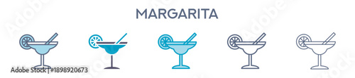 Margarita Cocktail Glass Icon - Tequila Lime Drink Line Vector Illustration 