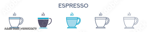 Espresso Coffee Cup Icon - Strong Black Coffee Line Vector Illustration 