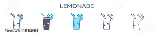Lemonade Drink Icon - Fresh Citrus Beverage Line Vector Illustration 