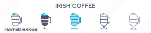 Irish Coffee Glass Icon - Coffee Cocktail Drink Line Vector Illustration 