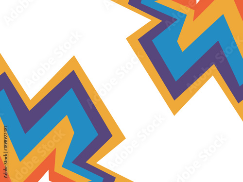 A colorful zigzag pattern with blue, purple, orange, and yellow stripes on a white background