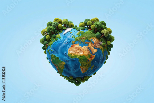 Heart Shaped Earth with Green Forest and Blue Water for Earth Day Concept