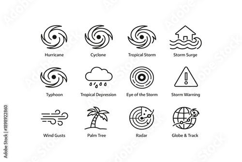 Weather icons set including hurricane cyclone storm and wind symbols